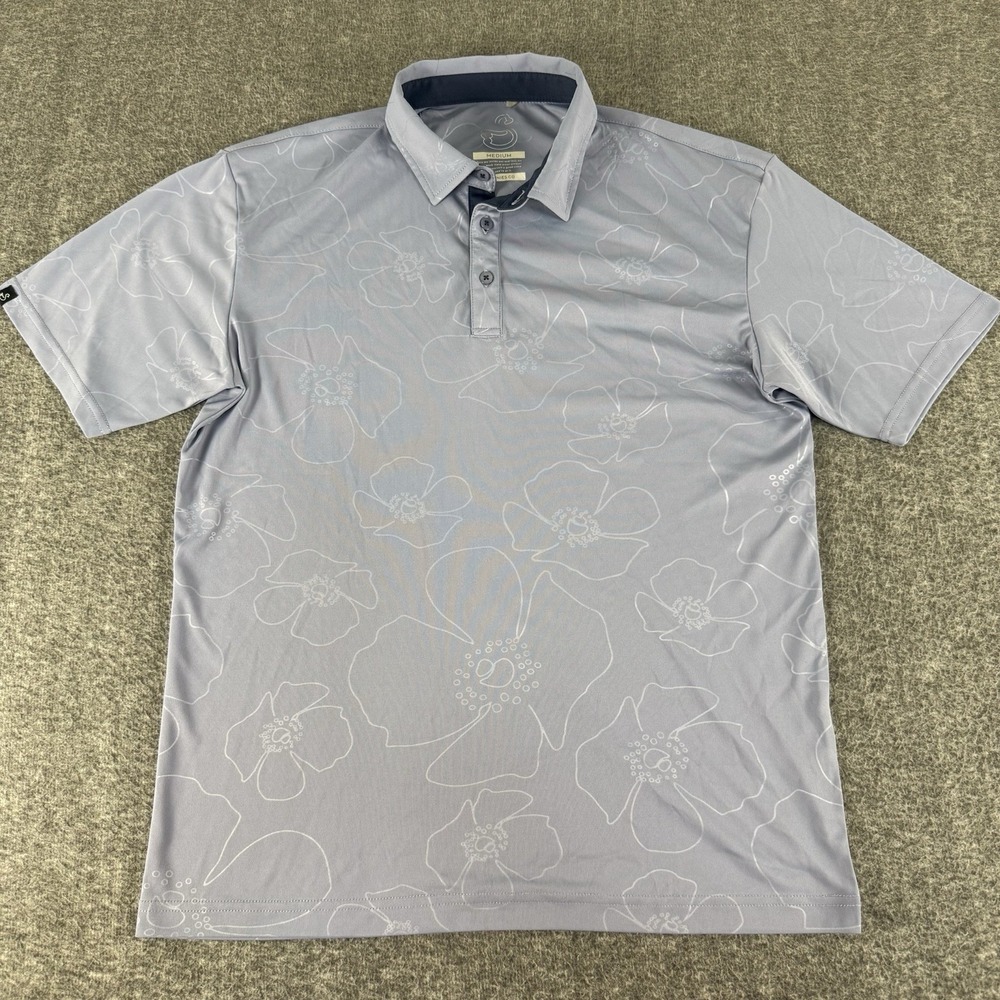 Swannies Golf Polo Shirt Mens Medium Lilac Hawaiian Floral Performance Polo